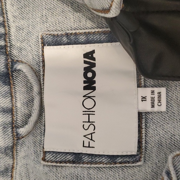 Half Denim Half Pleather Shacket - Picture 3 of 5